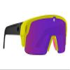 Spy Optic Monolith 5050, Cylindrical Shield Semi-rimless Sunglasses, Color and Contrast Enhancing Lenses, Matte Neon Yellow - Happy Bronze Purple Spectra Mirror Lenses view 1