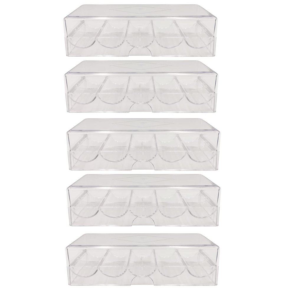 SEETOOOGAMES Poker Chip Tray Rack - Clear Acrylic Casino Chip Holder with lid - Chips Storage Display Case for Texas Hold'em, Blackjack, Gambling, Poker Clubs, Parties or Home Casino Nights - 5 Pack