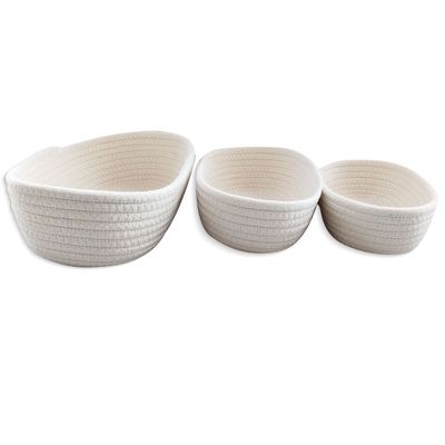 3-Piece Small Woven Storage Baskets Cotton Rope Baskets Shallow Storage Baskets decorative boho basket,Mini Basket for Montessori,Baby Nursery,Cat Toys,Dog Toy,Fruits,Bathroom BinWhite