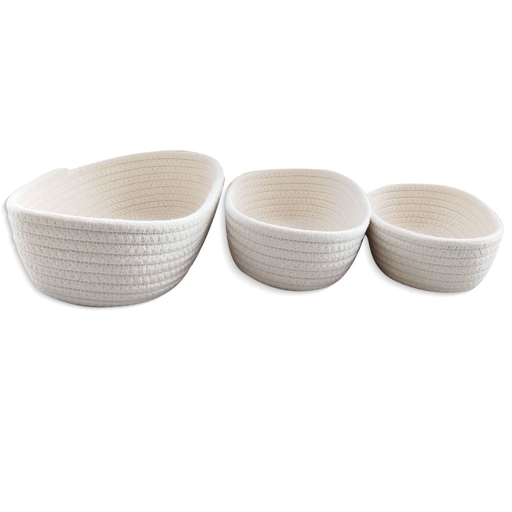 3-Piece Small Woven Storage Baskets Cotton Rope Baskets Shallow Storage Baskets decorative boho basket,Mini Basket for Montessori,Baby Nursery,Cat Toys,Dog Toy,Fruits,Bathroom BinWhite