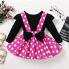 Atoy Baby Girls Skirts Set Ruffle Cloth +Polka Dot Overall Dress Bow Polka Dot Skirt Set (Pink Long, 2-3 T, 2_years) view 3