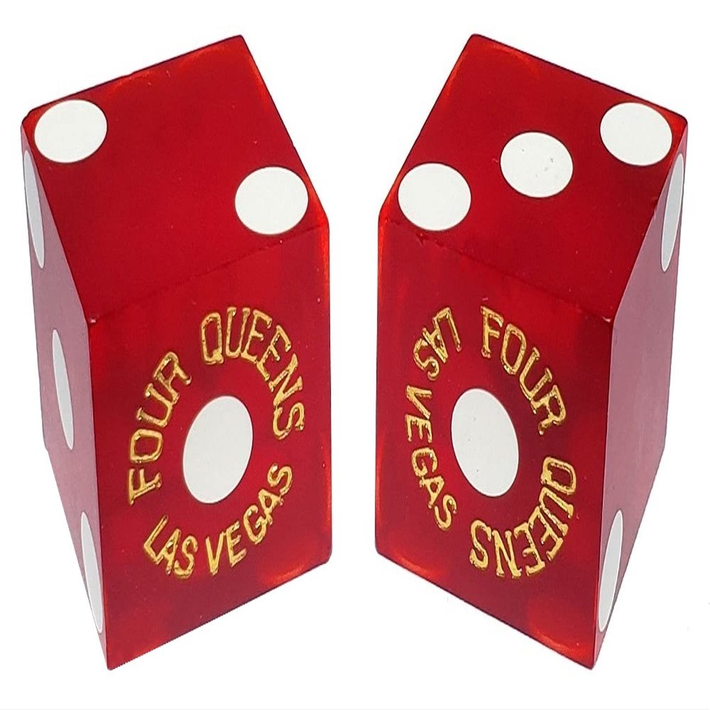 19mm Craps Dice Pair Matching Serial Numbers - Authentic Las Vegas Casino Table-Played Dice (Four Queens (Red Frosted))