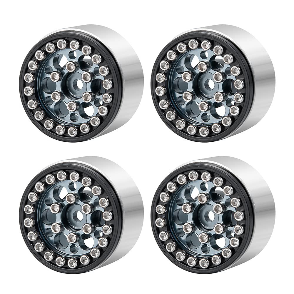 4Pcs CNC Aluminum Beadlock Wheel Rims Set for 1/24 Axial SCX24 90081 RC Crawler (Titanium)