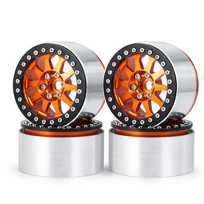 4PCS 2.2 Inch Metal Wheel Rim Beadlock Wheel Hub for 1:10 RC Rock Crawler Axial SCX10 RR10 Wraith 90056 (Orange)