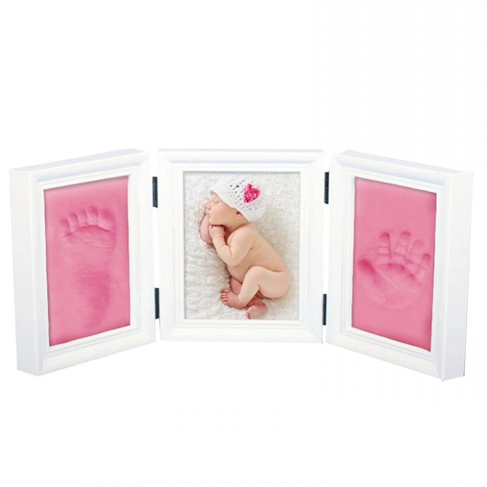 006 Three fold Wood Baby Nursery Memory Art Kit Frames, Baby Handprint Footprint Keepsake Kit - Baby Prints Photo Frame for Newborn - Baby Nursery Memory Art Kit Frames