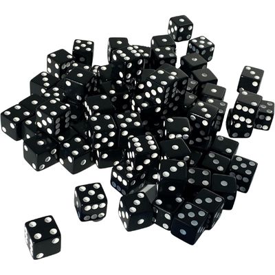 MR CHIPS D6 Standard 16 mm Opaque Dice with Pip Dots - 100 Pack - Black
