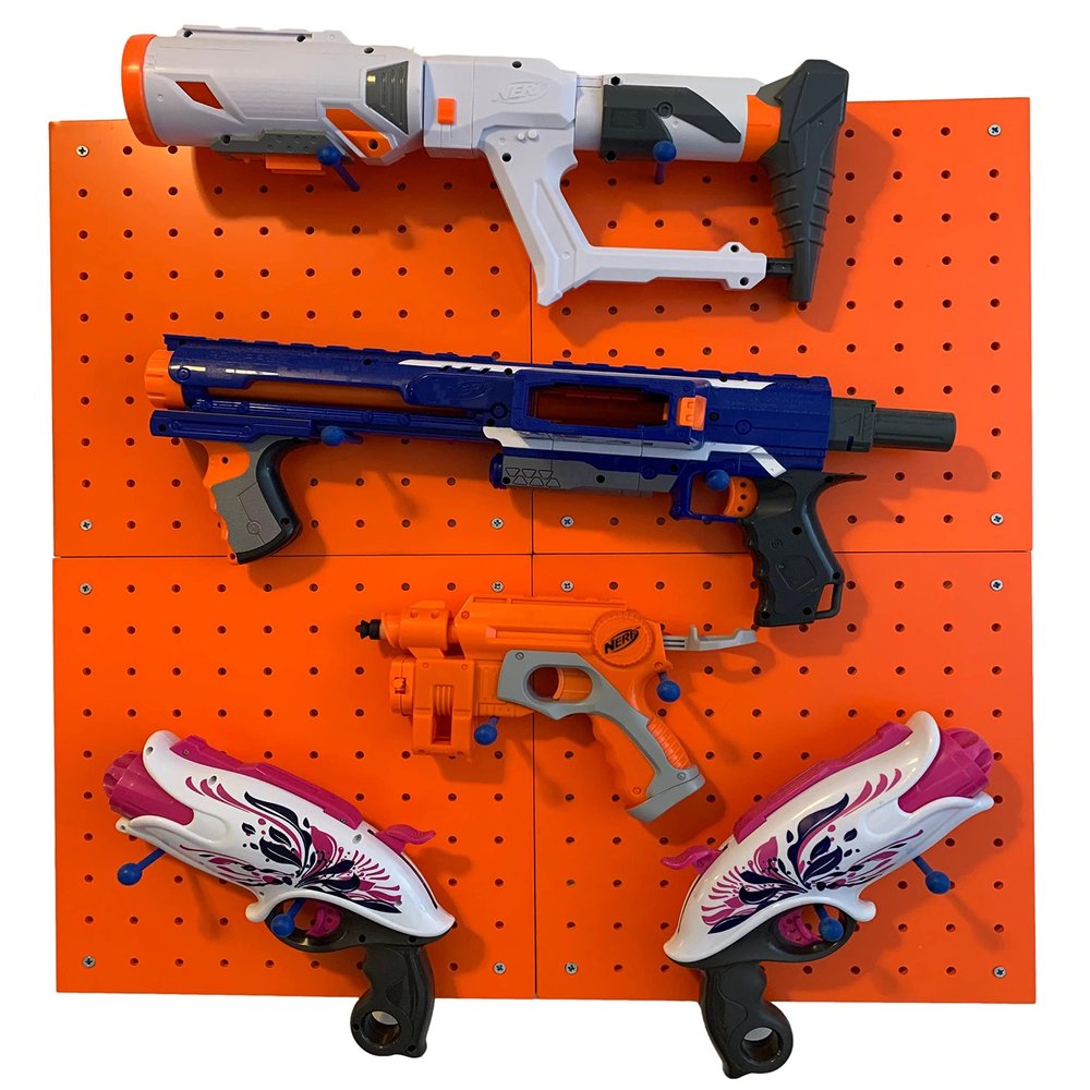 Fury Strike Wall Storage for Nerf Guns  Peg Board Holder for Nerf Blasters  Hanging Storage Rack Shelf Organizer