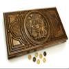 Backgammon set handmade Wooden backgammon board Armenian carved Coat of Arm ornament backgammon wood Handmade backgammon table game board game view 1