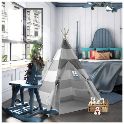 Teepee Tent for Kids Boys Indoor Play Teepee Tent for Boy Grey Stripe Teepee Kids Tent Indoor for Children Nursery Decor, Foldable Teepee for Boys & Girls Birthday Gift