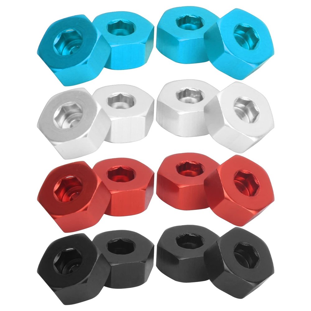 Raguso 4pcs Wheel Hex Hub Adapters 5mm to 12mm Combiner Aluminum Alloy Hex Hub Adapter Compatible with WPL D12 1/10 RC Trucks RC Car Spare Upgrade Parts(Black)