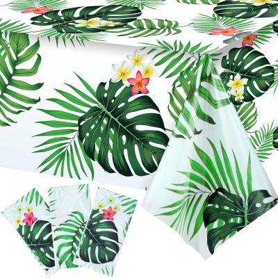 Tatuo 3 Pieces Hawaiian Luau Party Tablecloth Palm Leaves Table Cloth 54 x 108 Inches Plastic Disposable Table Decorations for Summer Pool Beach Cocktail Aloha Safari Jungle Party Supplies