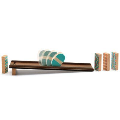 DJECO Zig & Go Culbuto Wooden Domino Set (7pcs) - Domino Construction Set for Kids - Fun & Challenging Activity for Friends & Family - Wooden Chain Reaction Game for Children 8+ Years Girls & Boys