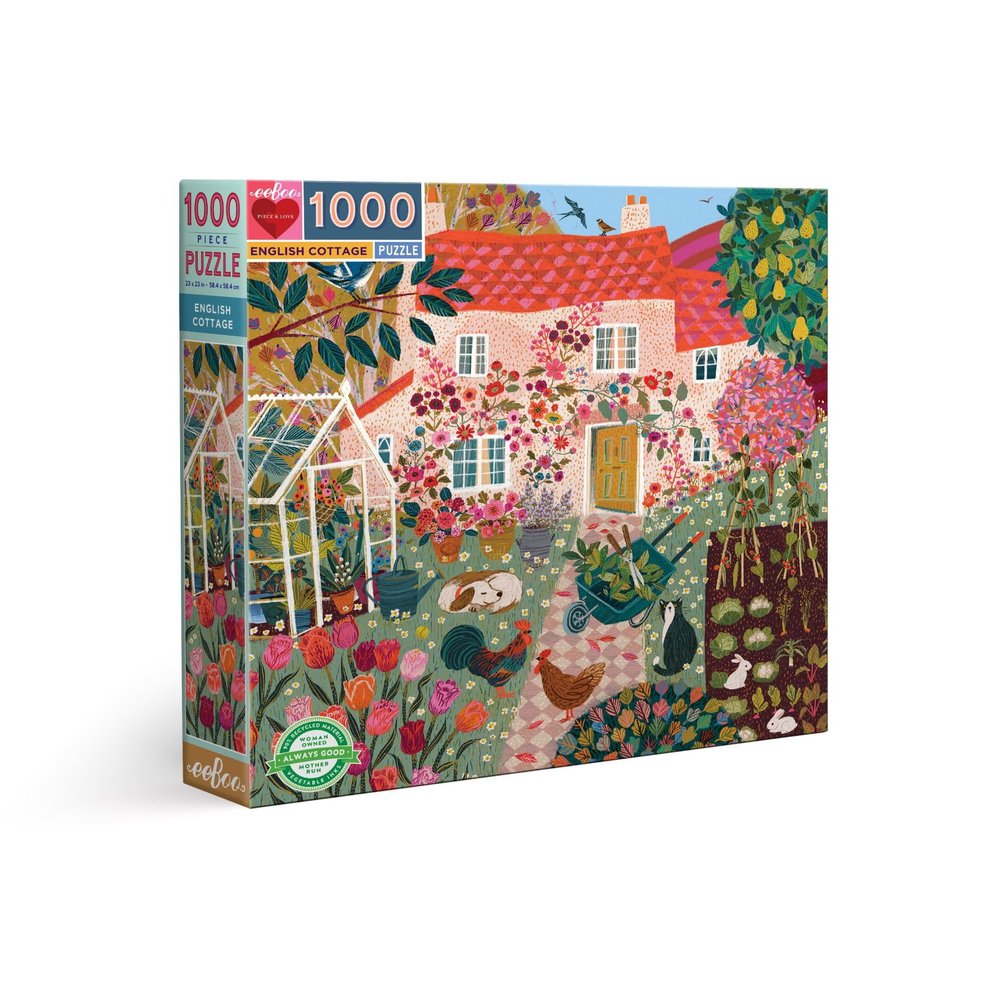 eeBoo 1000 Piece Puzzle - English Cottage Jigsaw Puzzle for Adults, Square 23" x 23" Made with Recycled Board & Vegetable-Based Ink