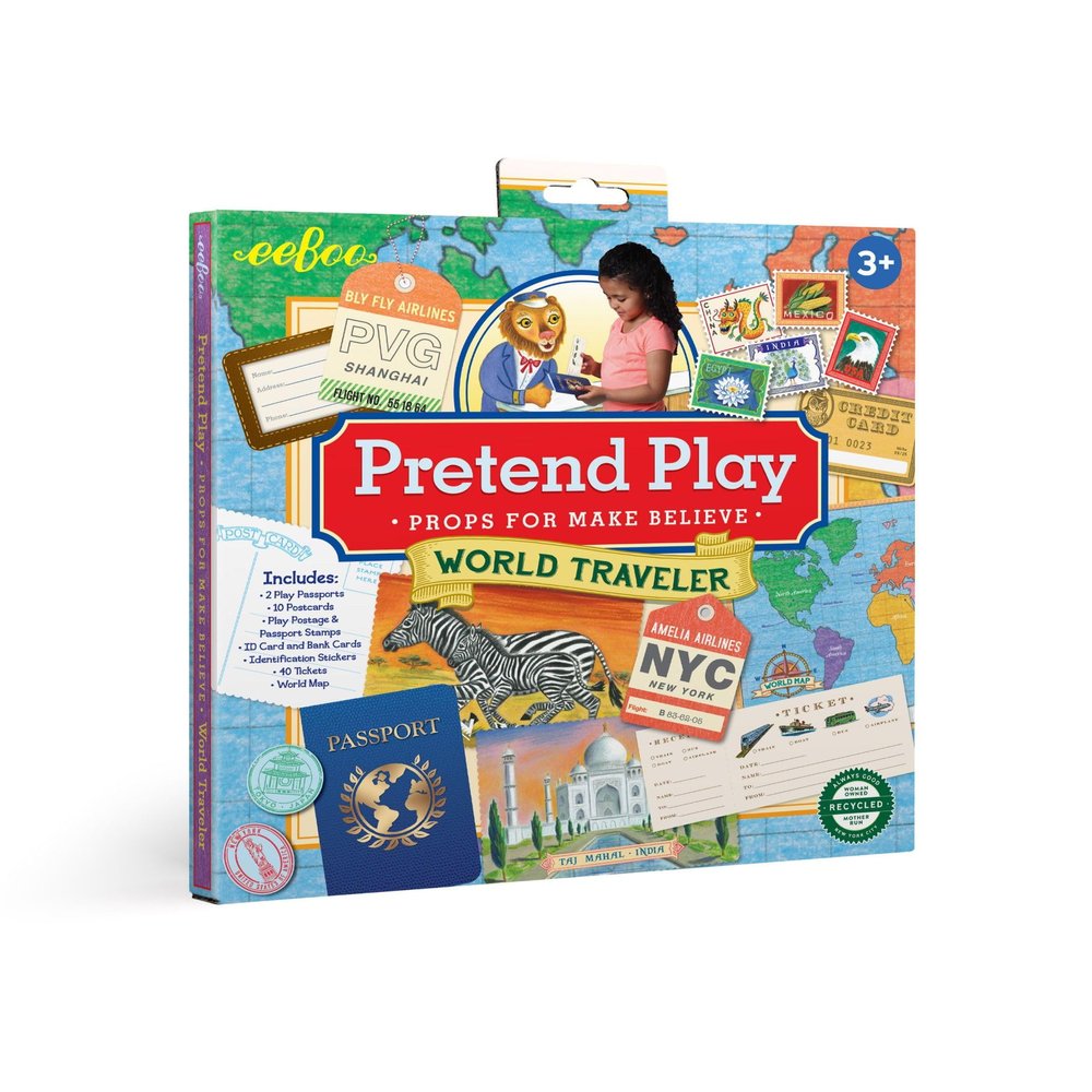 eeBoo World Traveler Pretend and Role Play Activity Set, Contains All of The Props Needed for Make Believe Travel Play, Ages 3 and Up