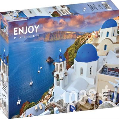 1000 Pieces Jigsaw Puzzle for Adults Matte Finish, Soft Touch, Easy to Assemble, Tight Fit, Vivid Colors, Missing Pieces Service Santorini Idyllic Greek Island Landscape by ENJOY Puzzle