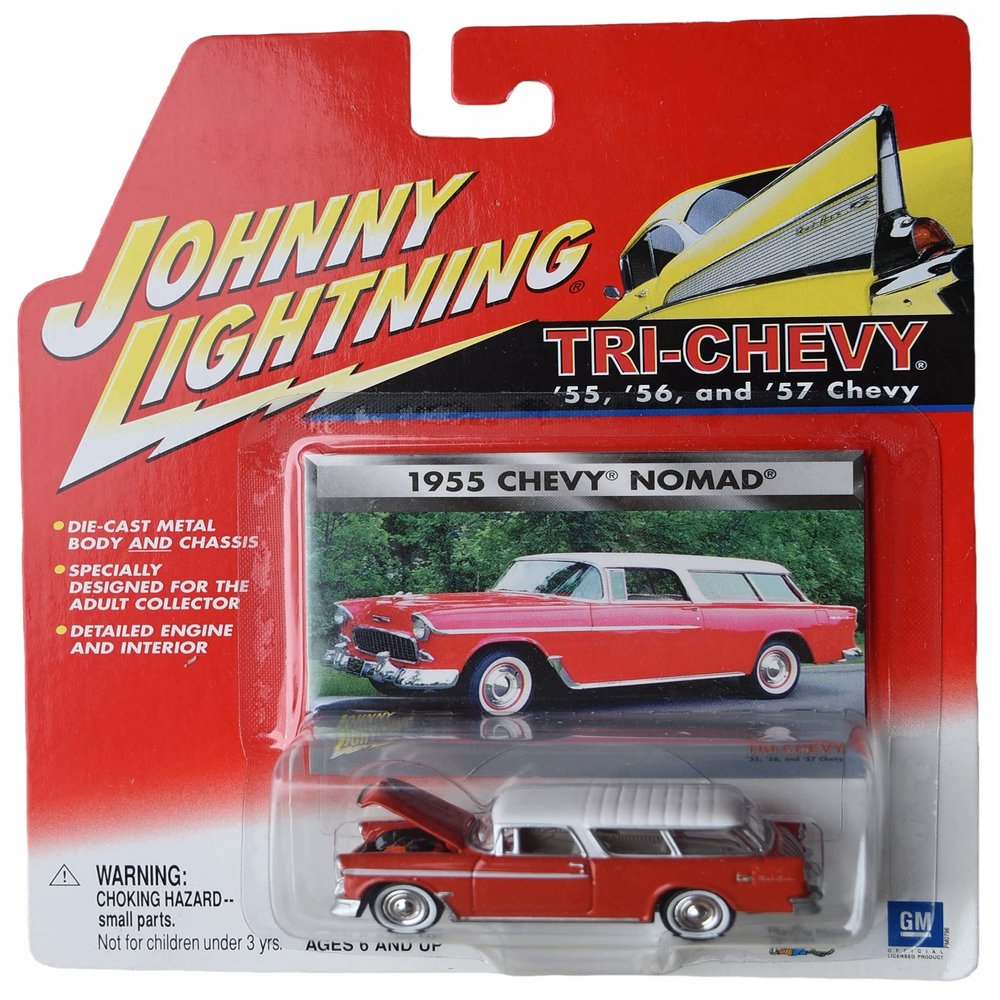 Johnny Lightning 1955 Chevy Nomad, Tri Chevy [red with White top]