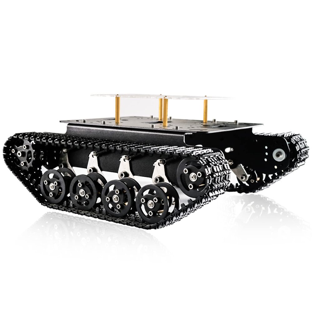 Professional Shock-Absorbing Smart Metal Robot Tank Car Chassis Kit for Arduino/Raspberry, Tracked Suspension Absorption Vehicle, Remote Control Track Crawler Damping Vibration Caterpillar