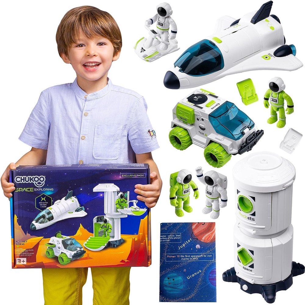 CHUKOO [Upgraded Set] Space Toys for Kids 3 4 5 6 7 8, Space Shuttle with Rocket Ship Toys - 4 Astronauts, Station, & Rover, Spaceship Toy, Rocketship Solar System Playset