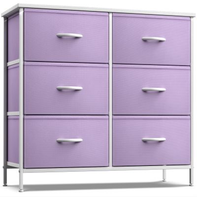 Sorbus Dresser with 6 Drawers - Furniture Storage Tower Unit for Bedroom, Hallway, Closet, Office Organization - Steel Frame, Wood Top, Easy Pull Fabric Bins (6-Drawer, Pastel Purple)