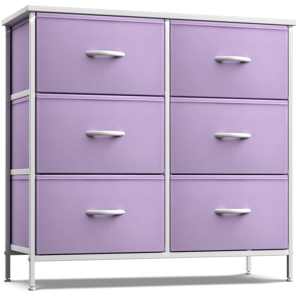 Sorbus Dresser with 6 Drawers - Furniture Storage Tower Unit for Bedroom, Hallway, Closet, Office Organization - Steel Frame, Wood Top, Easy Pull Fabric Bins (6-Drawer, Pastel Purple)