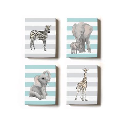 Modern Striped Stretched Canvas Safari Animal Nursery Decor - Adorable & Unique Wall Art Design - Memorable Baby Gift Idea Choose from Designer Colors and Sizes