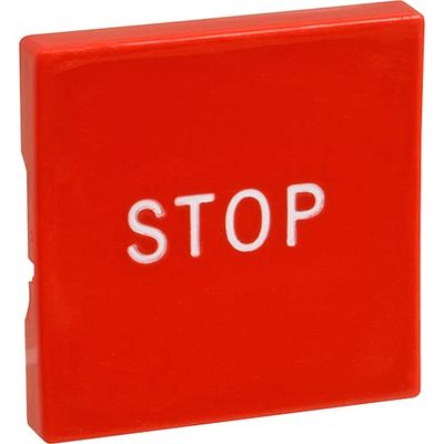 Button; RED/SQ;W/Stop Marking