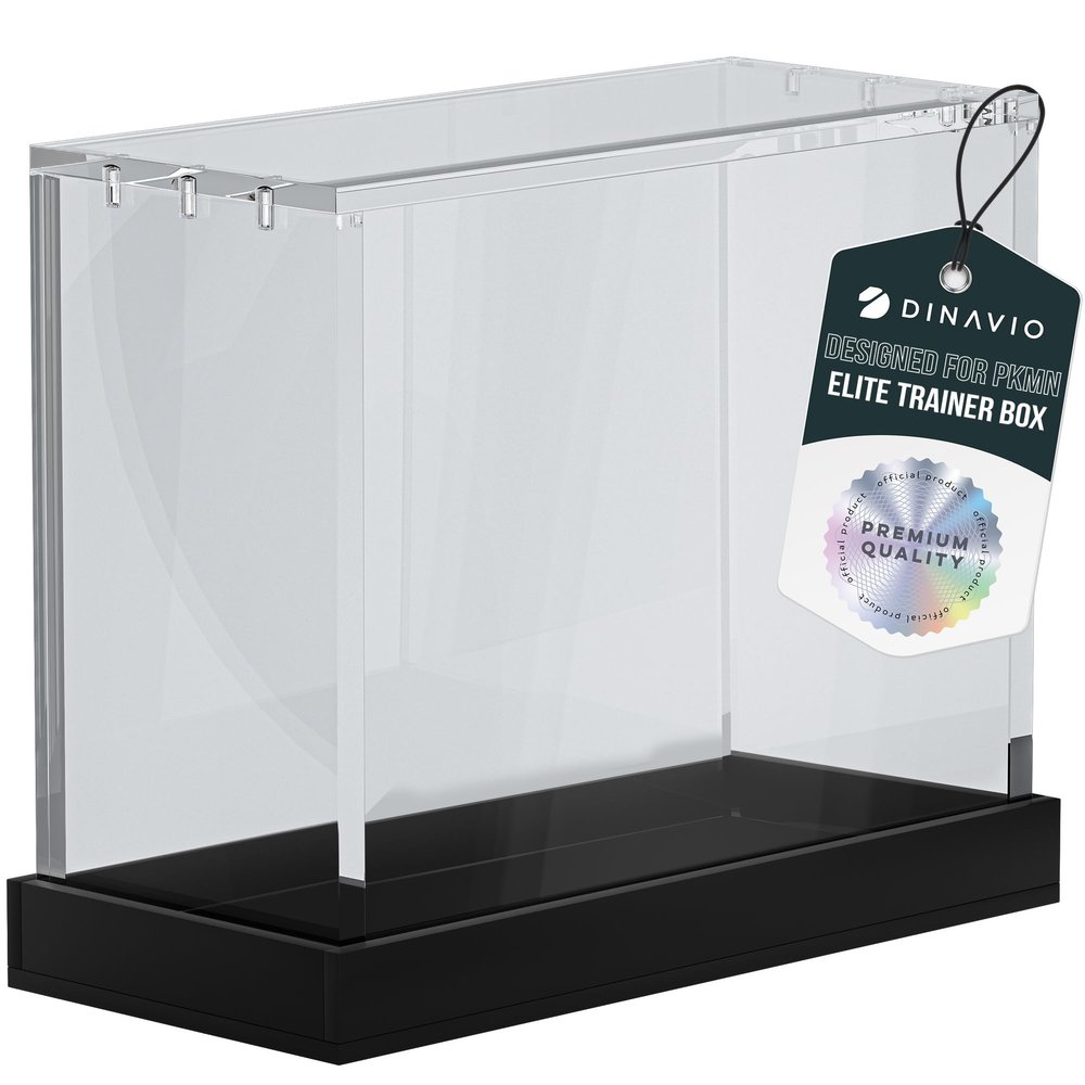 Dinavio Crafthouse Elite Trainer Box Acrylic Case - ETB Protector Case - Elite Trainer Box Protector - 8mm + 5mm Acrylic 5x3mm Magnets - Compatible with PKMN ETB Boxes (Black Base)