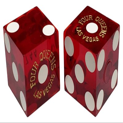 19mm Craps Dice Pair Matching Serial Numbers - Authentic Las Vegas Casino Table-Played Dice (Four Queens (Red Polished))