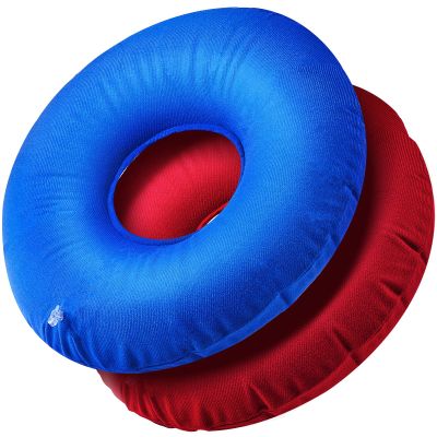 Zonon 2 Pieces Inflatable Donut Car Seat Inflatable Donut Cushion 15 Inch Round Ring Cushion for Tailbone Portable Pillows for Home Office Chair Wheelchair Car(Blue, Red)