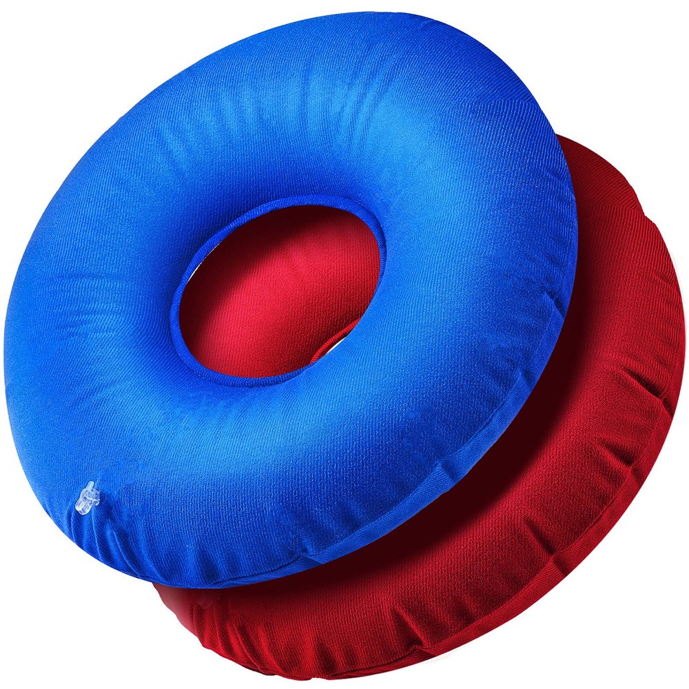 Zonon 2 Pieces Inflatable Donut Car Seat Inflatable Donut Cushion 15 Inch Round Ring Cushion for Tailbone Portable Pillows for Home Office Chair Wheelchair Car(Blue, Red)