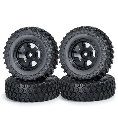 4Pcs 1.0 inch Beadlock Wheels Rims Hubs with Rubber Tires for Axial 1/24 SCX24 90081 RC Crawler Car(Black)