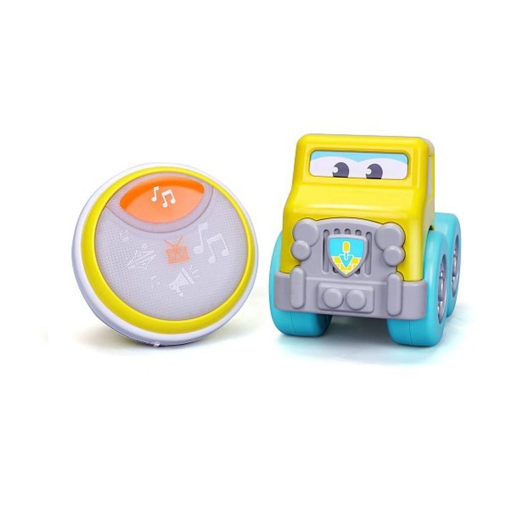 BB Junior Drive 'N Rock - Concrete Mixer with Drum: Toy Vehicle with Removable Musical Instrument, Includes Batteries, from 12 Months (16-89032), Yellow