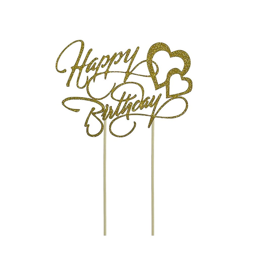 Gold Glitter Happy Birthday Cake Topper for Birthday Party Decorations