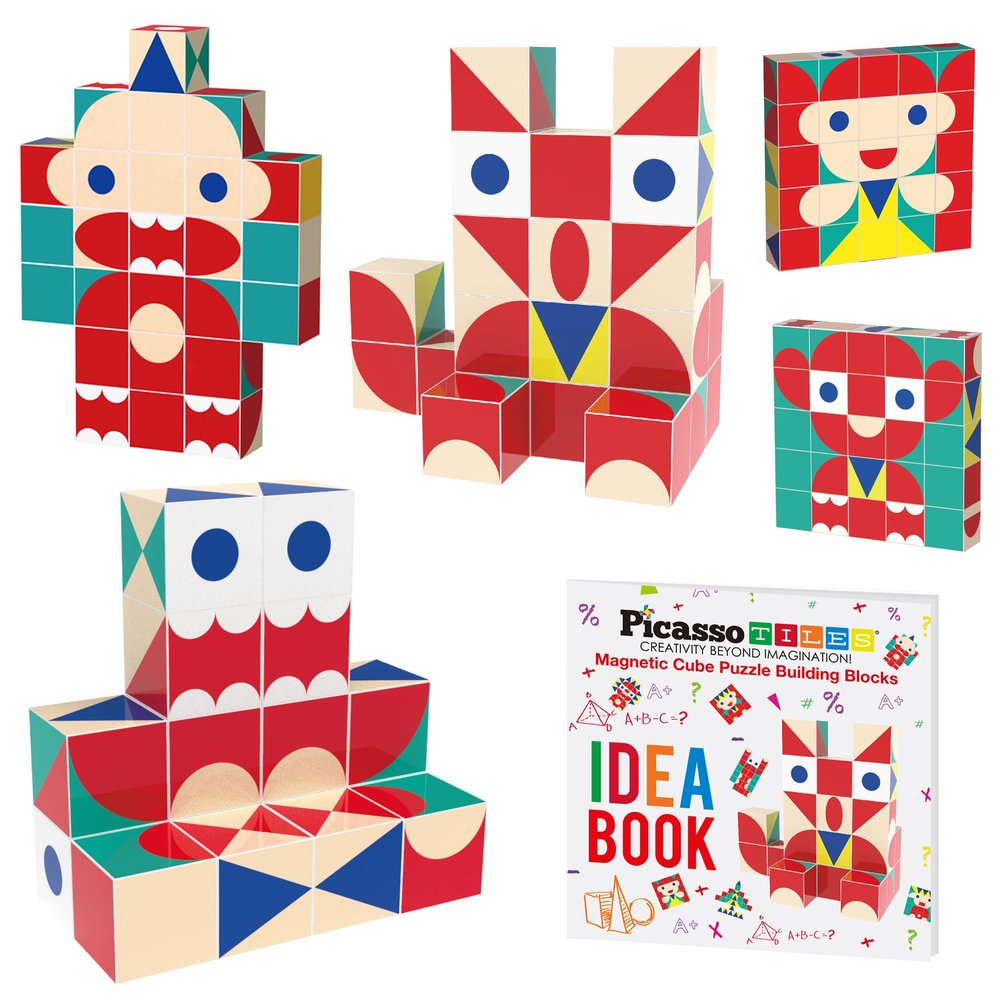 PicassoTiles Infinite Magnetic Puzzle Magic Cube Easy-Connect Brain Teaser Toy Set Magnet Pattern Block Matching Toys Free Ideabook 150+ Inspirations STEM Learning Kids Boys&Girls Age3+ PTC25