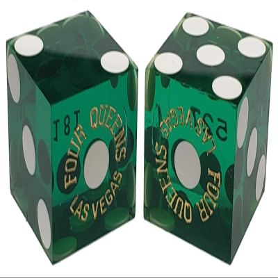 19mm Craps Dice Pair Matching Serial Numbers - Authentic Las Vegas Casino Table-Played Dice (Four Queens (Green Polished))