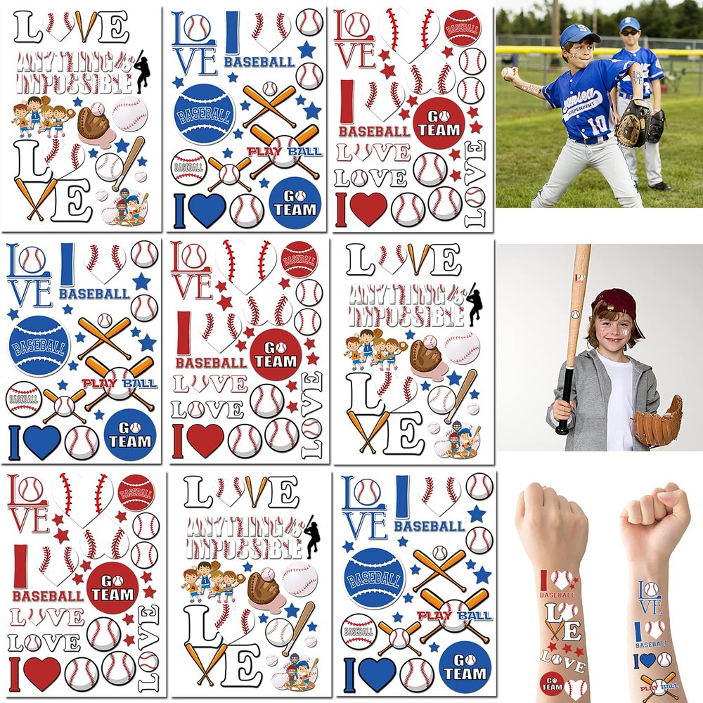 360 Ct Baseball Temporary Tattoos - Sports/Baseball Birthday Party Supplies Goodie Bag Stuffers Favors Prize Motivational Stickers(30 Sheets)