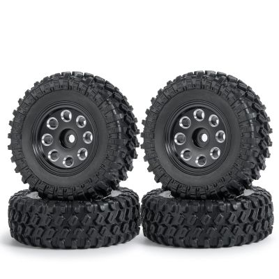 4Pcs 1.0" Micro Beadlock Wheels with Rubber Tires for Axial 1/24 SCX24 90081 RC Crawler Car (Black)