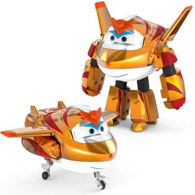Super Wings 5" Transforming Golden Boy, Airplane Toys Vehicle Action Figure, Transforming Plane to Robot, Birthday Gifts for 3 4 5 Year Old Boys Girls Preschool Kids, Gold