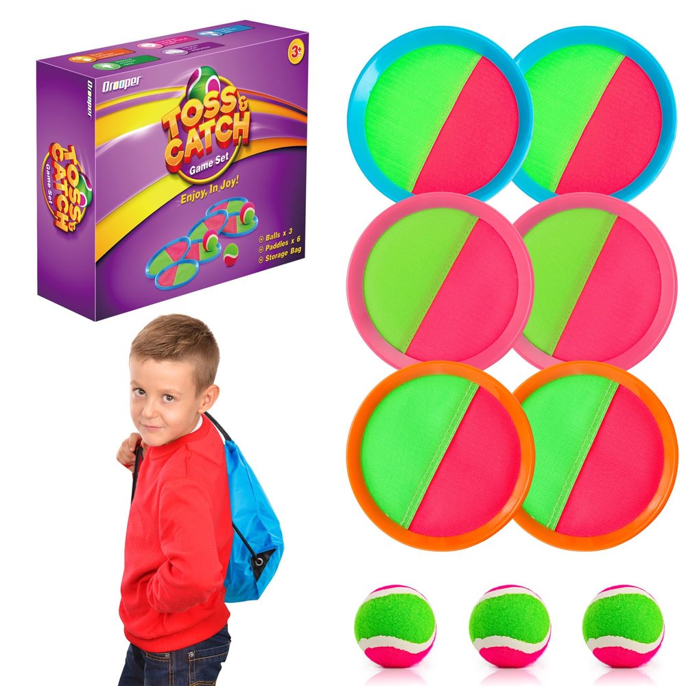 Qrooper Toss and Catch Ball Game Set Christmas Stocking Stuffer for Kids Toddler, Toys for 3 4 5 6 7 8 Year Old Boys Girls Birthday Gift, Yard Outdoor Games for Kid Ages 4-8 8-12 Beach Pool
