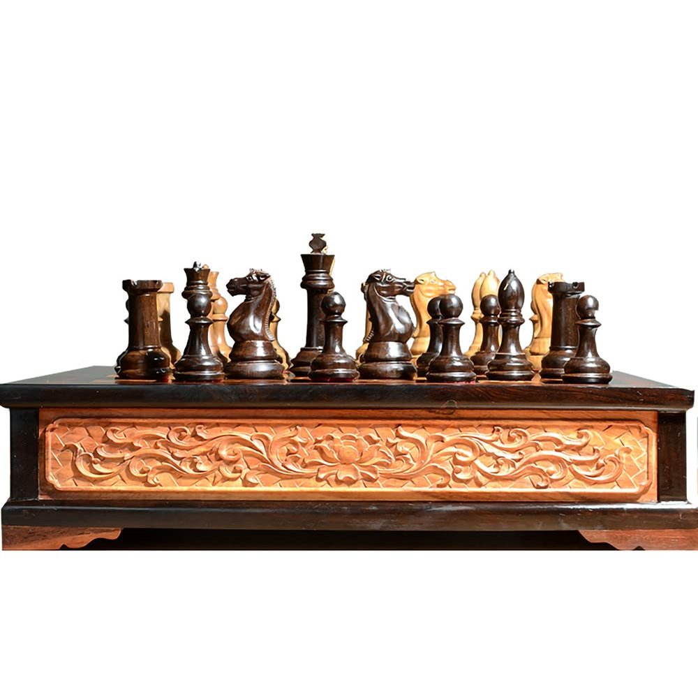 LANGWEI Chess Set for Adults,Classic Family Chess Board Game with Storage Drawer & Felted Game Board Interior,Travel Wood Chess Set for Chess Lovers