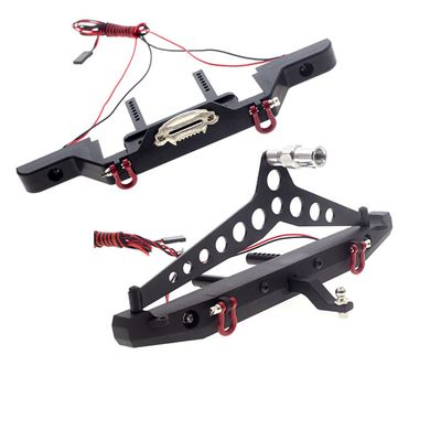 LAFEINA Metal Bumper with LED Lights for 1:10 RC Crawler Car SCX10 90046 TRX-4 (Front & Rear Bumper)