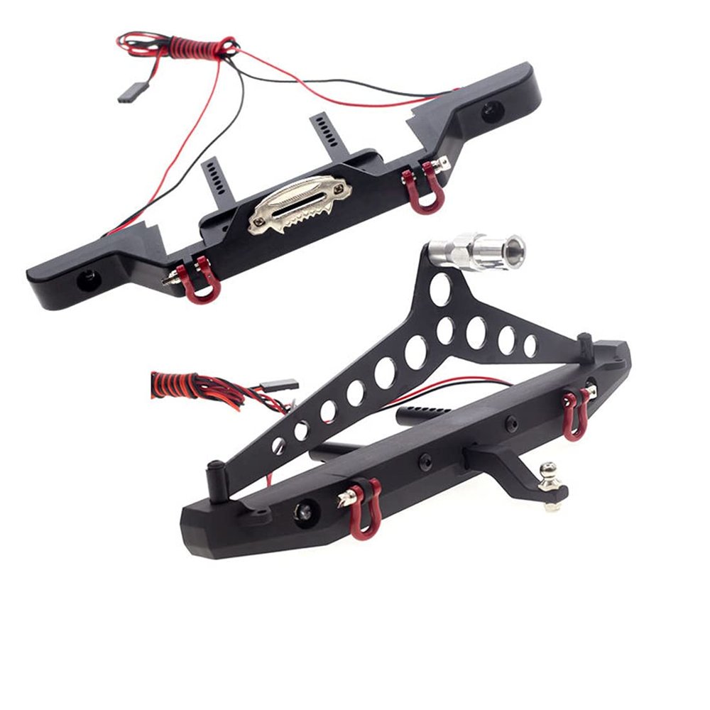 LAFEINA Metal Bumper with LED Lights for 1:10 RC Crawler Car SCX10 90046 TRX-4 (Front & Rear Bumper)