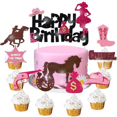 25pcs Cowgirl Cupcake Toppers - Horse Party Decorations for Western Birthday Party or Baby Shower