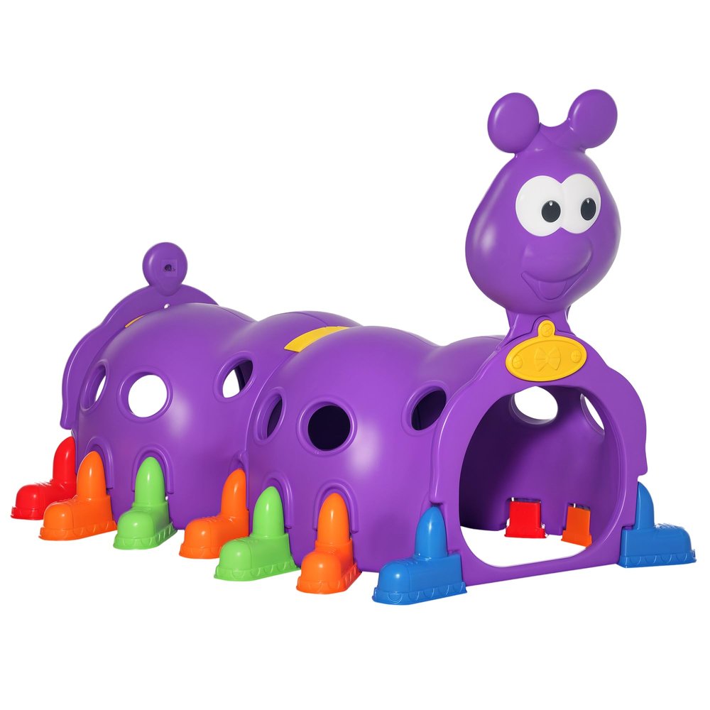 Qaba Caterpillar Tunnel, Toddler Tunnel for Kids Crawl and Climb Through, Kids' Play Structure Indoor Outdoor, 2 Sections, Purple