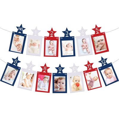 4th of July 12 Month Photo Banner 1st Birthday Party Decoration Newborn Milestone First Year Red White Blue Star Photo Prop