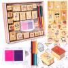 Unicorn Wooden Stamp and Sticker Set for Girls, Unicorn, Mermaid, Panda, Alpaca, Sloth, Cats, Rainbow, Butterfly Stamps, Activity Craft Set for Girls Boys Kids Gift Ages 4 5 6 7 8 9 10 Years Old view 1