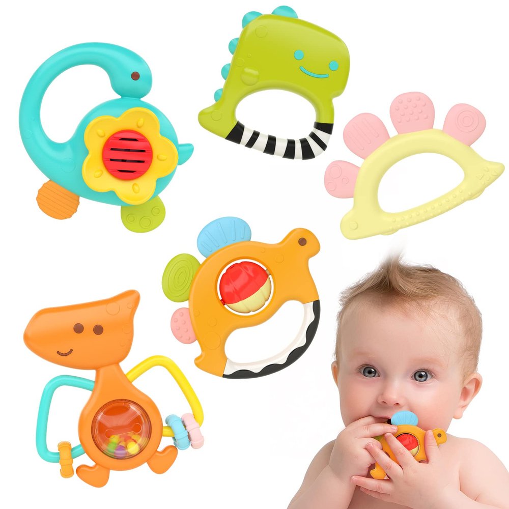 BABYFUNY Baby Toys 3-6 Months Dinosaur Rattle Toy - Baby Teething Toys for Babies - Baby Girl Gifts - Baby boy Gifts - Shaker Grab Spin Baby Toys 6 to 12 Months
