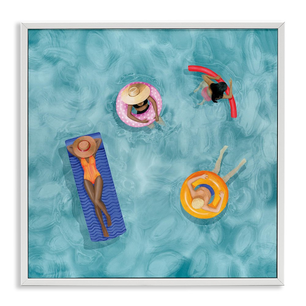 Stupell Industries 'Group of People Lounging in Water Pool Toys', Framed Giclee Art, White, 17 x 17 Inches, Easy to Hang and Sturdy, Made in USA, by Grace Popp