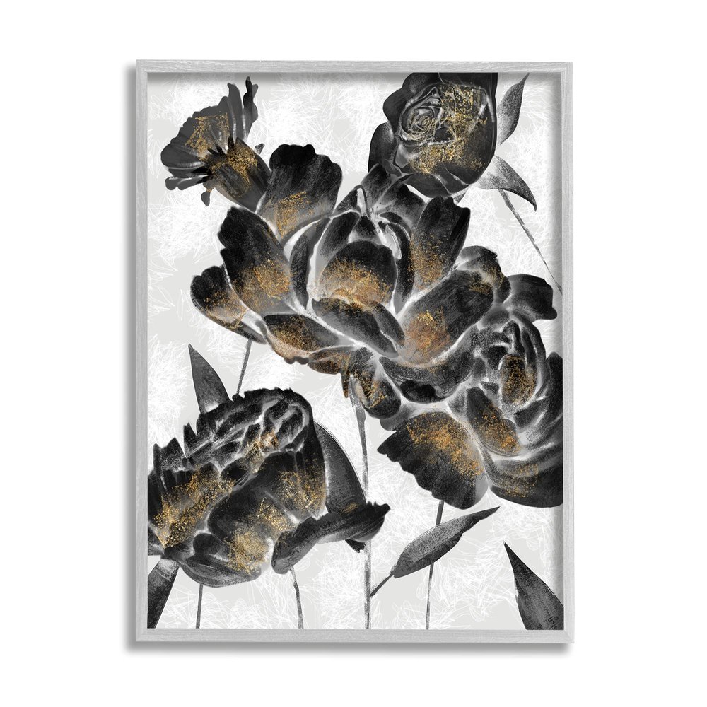Stupell Industries Blooming Black Roses Dusty Gold Pollen Detail, Designed by Ziwei Li Gray Framed Wall Art, Grey