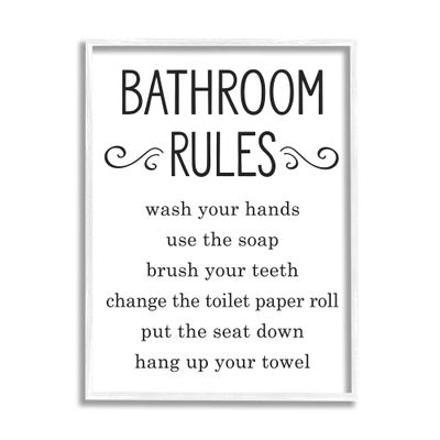 Stupell Industries Minimal Bathroom Rules Sign Good Family Hygiene, Designed by Lettered and Lined White Framed Wall Art, Black